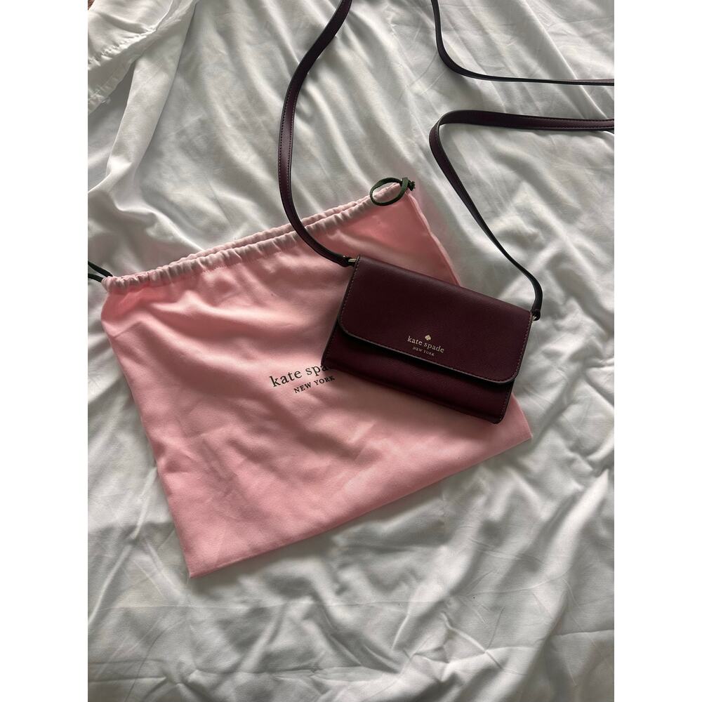 Kate Spade Brynn Small Flap Crossbody Deep Berry Burgundy - Picture 8 of 11